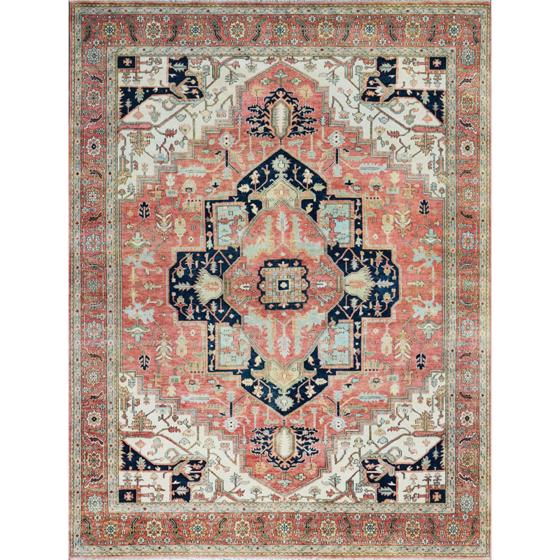 Tapis rouge nouÃ© Ã  la main de grande qualitÃ©, Rectangle 10 pi x 14 pi