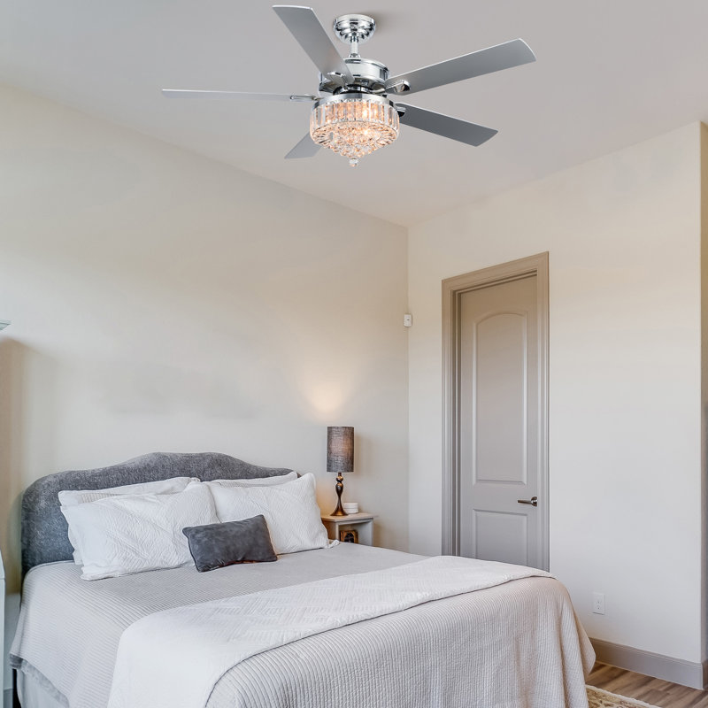 52" Crystal Ceiling Fan with Lights, Silver/Gray