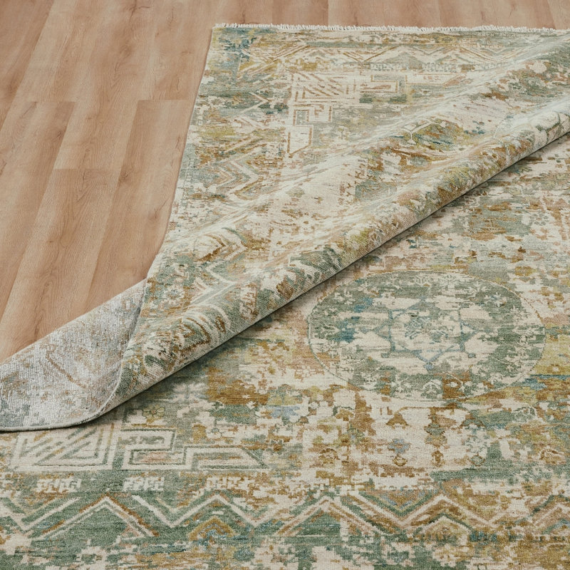 Tapis doré noué à la main Labriola Seafoam, Rectangulaire 8 pi x 10 pi