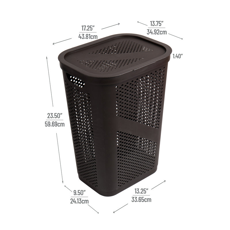  60L Slim Laundry Hamper, Clothes Basket, Lid, Ventilated, Plastic, 17.25"L x 13.75"W x 23.5"H, 2-Pack, Brown