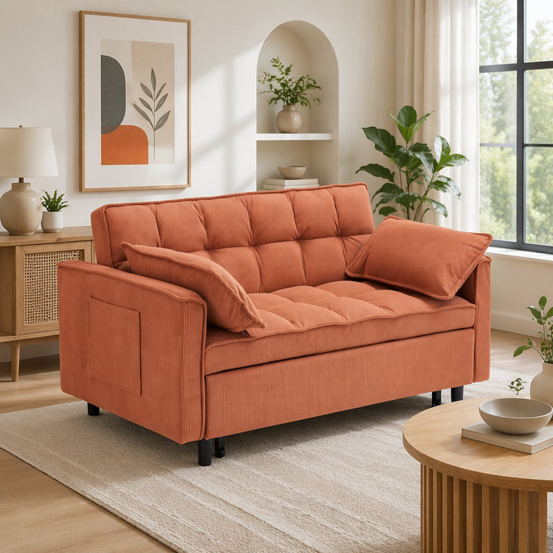 Canapé-lit modulaire 54,30 po Corduroy, Orange