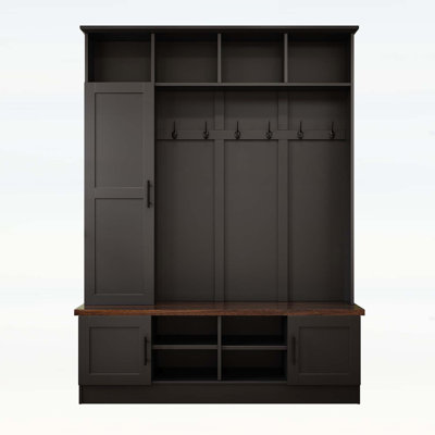 Versatile 3-in-1 Hall Tree with 6 Hooks,Storage Bench,Adjustable Shelves for Entryway,Mudroom,and Hallway