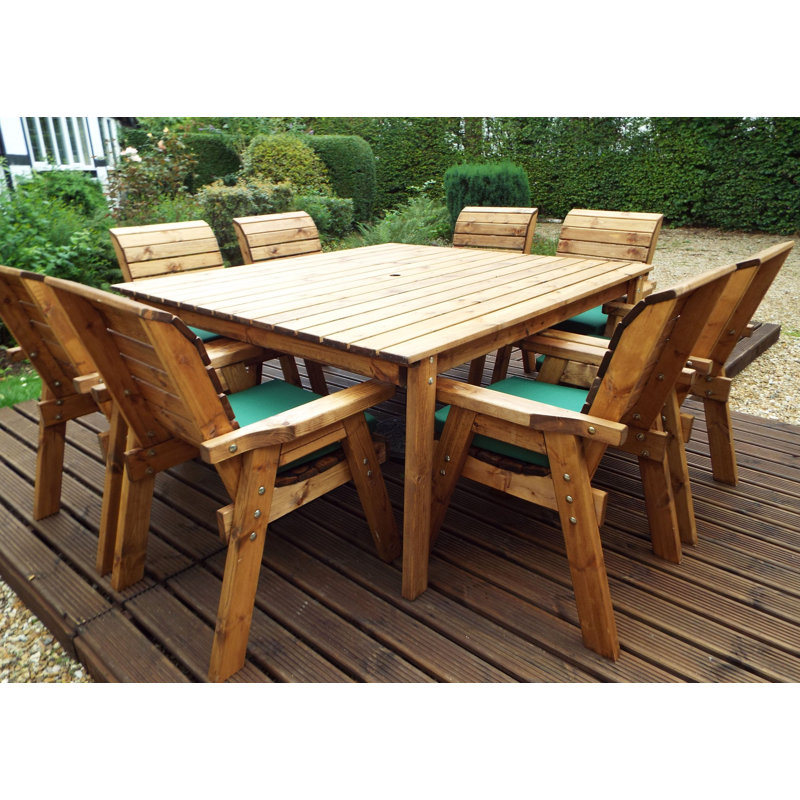 Franco 8 - Person Wood Patio Dining Set with Square Table , Cushions Included, Green