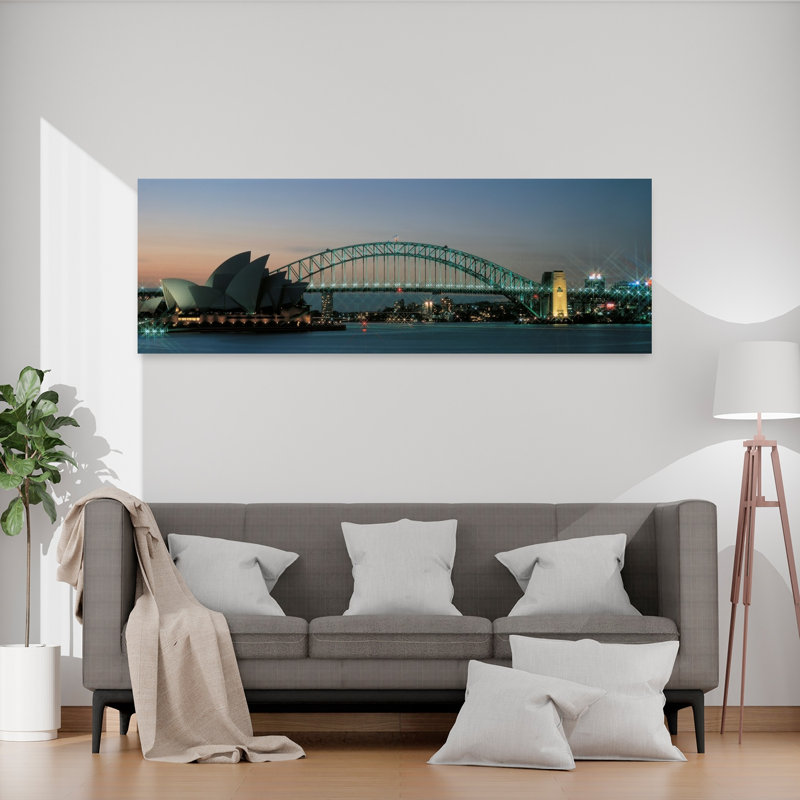 Opera House Harbor Bridge Sydney Australia 1 Piece Wrapped Canvas Panoramic Wall Art, 50.8 cm H x 152.4 cm W