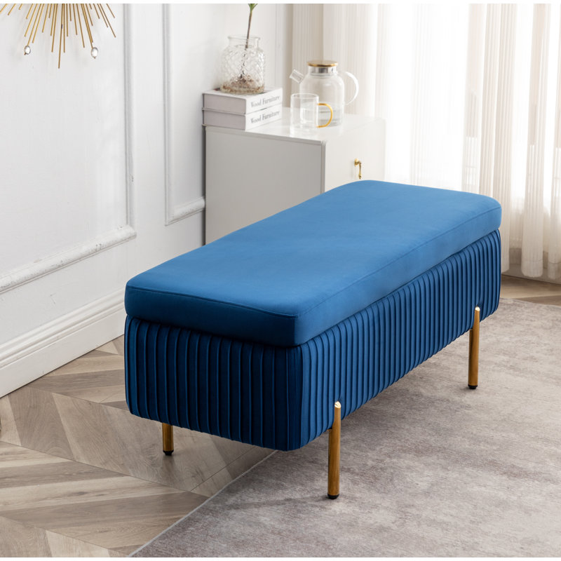 Banc de rangement rembourré en velours Miajah, Bleu