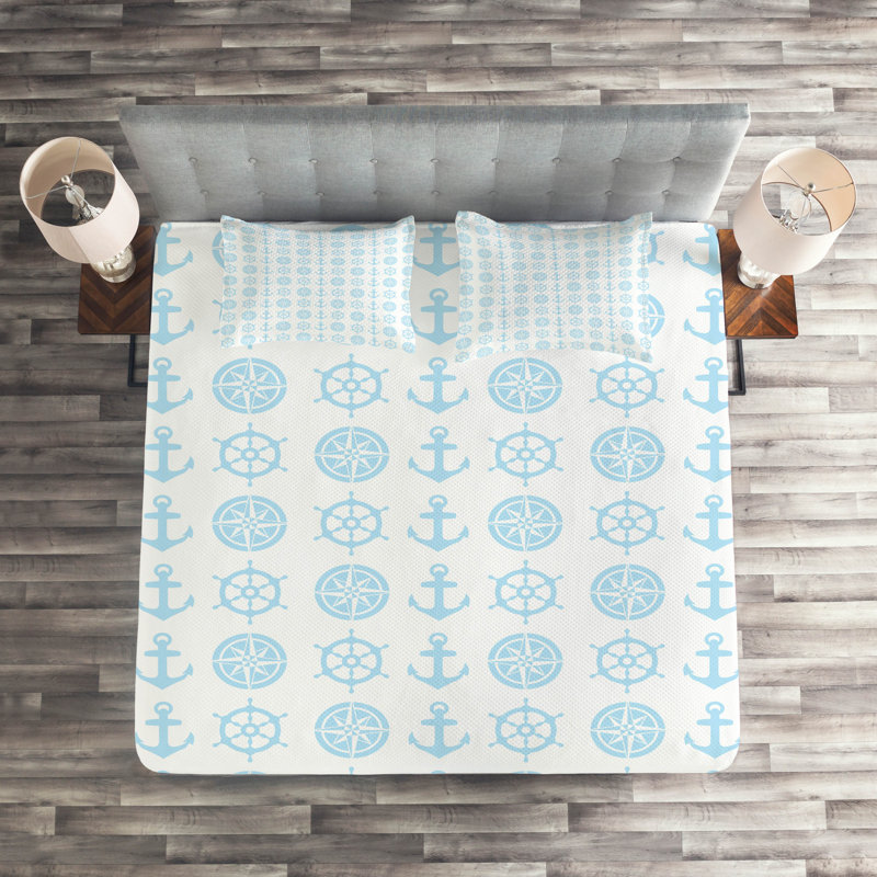 Coastal Polyester Coverlet, King Bedspread + 2 Shams