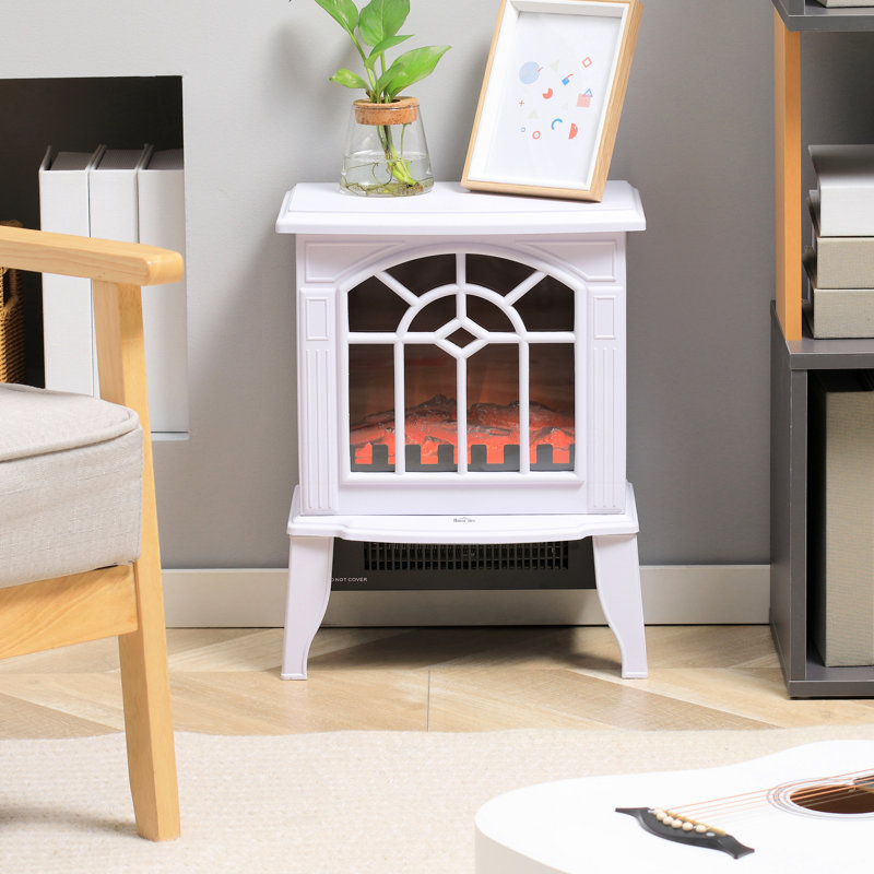 Chaufferette de foyer électrique, 18 po avec visualisation réaliste de simulations de flammes, 750 W / 1 500 W, portatif, protégé contre la surchauffe, blanc, chaleur pour l'efficacité des petits espaces et confort visuel, zone