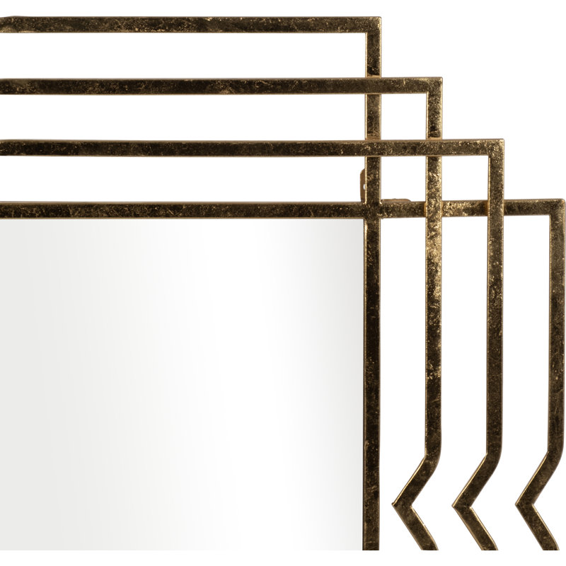 Mirror Metal Glass Iron Geometric Layered Frame 40" Gold Finish Wall Decor for Home Office Bedroom Living Room