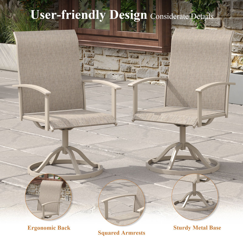6-Person Outdoor Patio Dining Set With Swivel Chair, Gray Woodlike/Cream