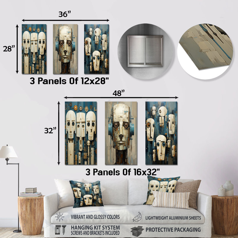 The Art Of Robotics - Robot Metal Wall Art Prints Set Of 3, 32" H x 48" W