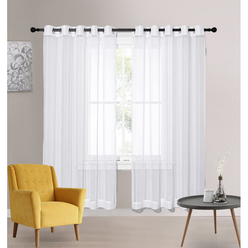 Bantice Polyester Sheer Curtain Pair, Ivory, 54" W x 45" L
