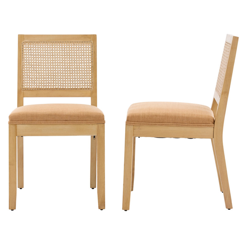 Amando Mid Century Modern Farmhouse Style Rattan Dining Chairs, Cane Upholstered Kitchen Side Chair With Natural Hardwood Frame