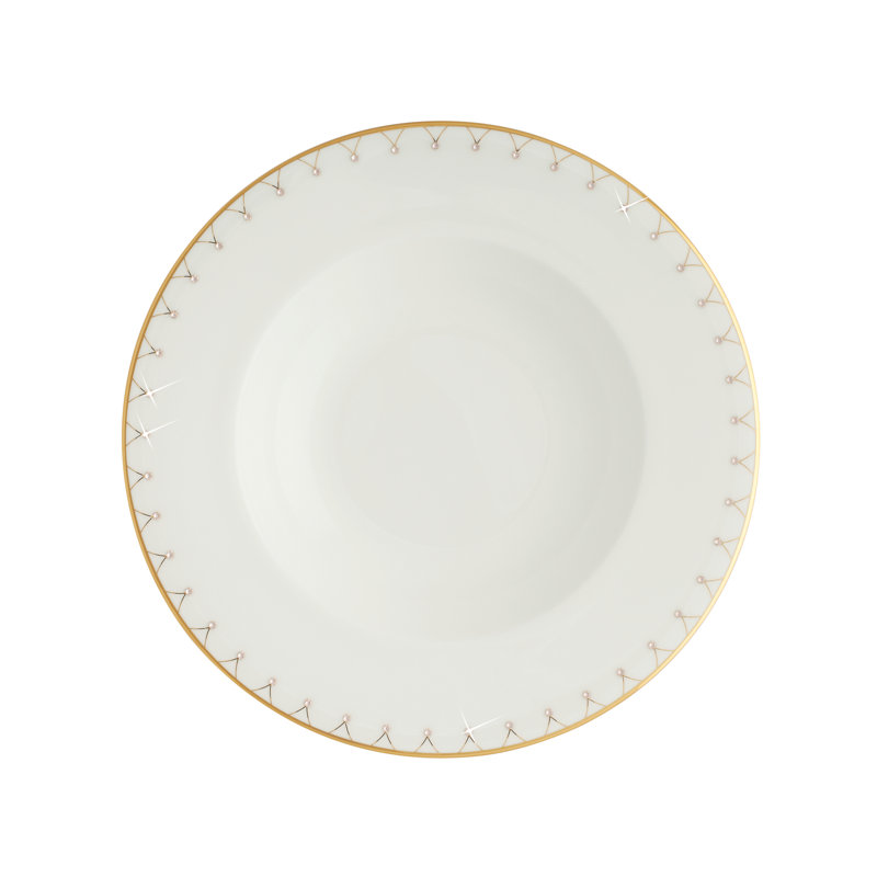 Handmade Bone China Soup Bowl, White/Gold