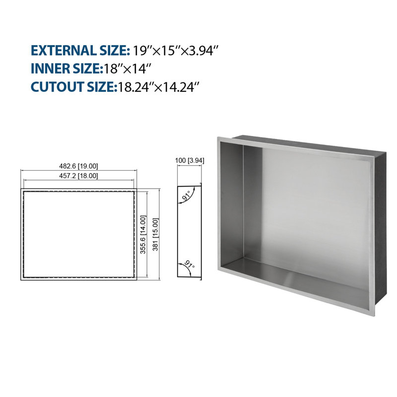 Brushed Nickel Stainless Steel Wall Niche with Anti-Water Slope