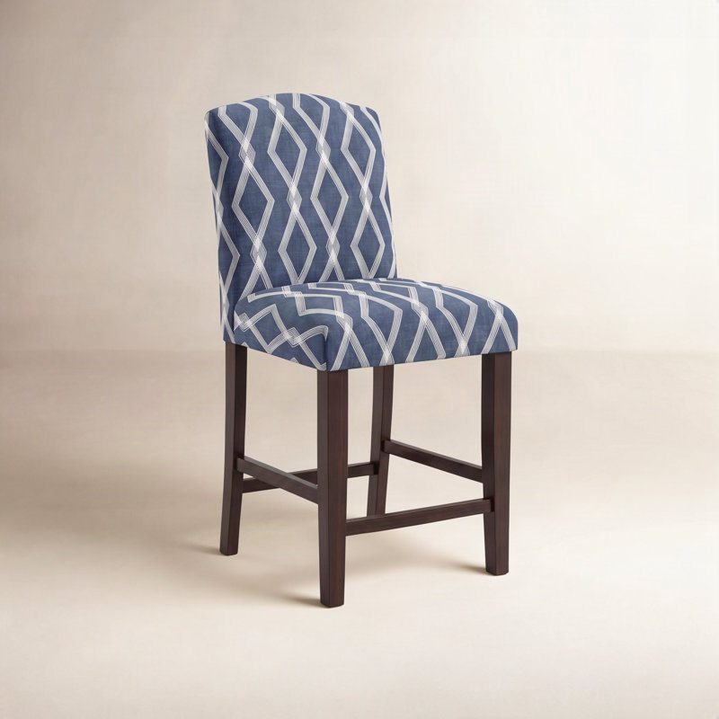 April Bar & Counter Stool, Counter Stool (26” Seat Height), Black Wood, Vine Stripe Dusty Blue