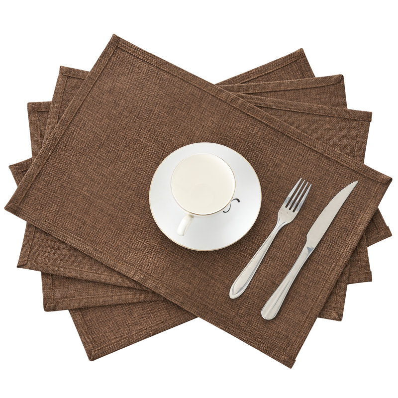 4-Pack Solid Linen Rectangular Placemats, Coffee