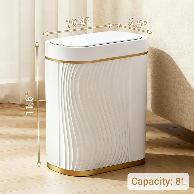 Poubelle de salle de bain à détecteur de mouvement avec couvercle, petite poubelle automatique, 7,5 litres, Blanc