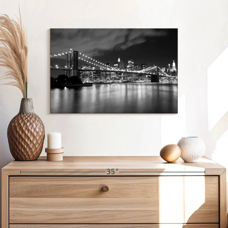 Impression sur toile Brooklyn Bridge At Night, H 16 po x l 24 po x P 1,25 po