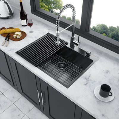 Évier de cuisine 33 po x 22 po à cuve simple encastrable en acier inoxydable de calibre 16 noir 33 po