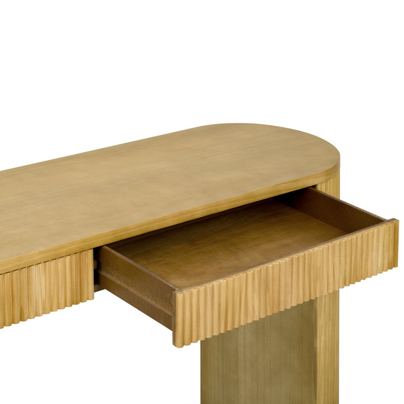 U_STYLE 58.2" Entryway Table With Large Top And Dual Drawers,Console Table With Arched Sturdy Legs Stripe Design,Pine Veneer Sofa Table With Adjustable Feet For Living Room, Hallway,Foyer, Kitchen