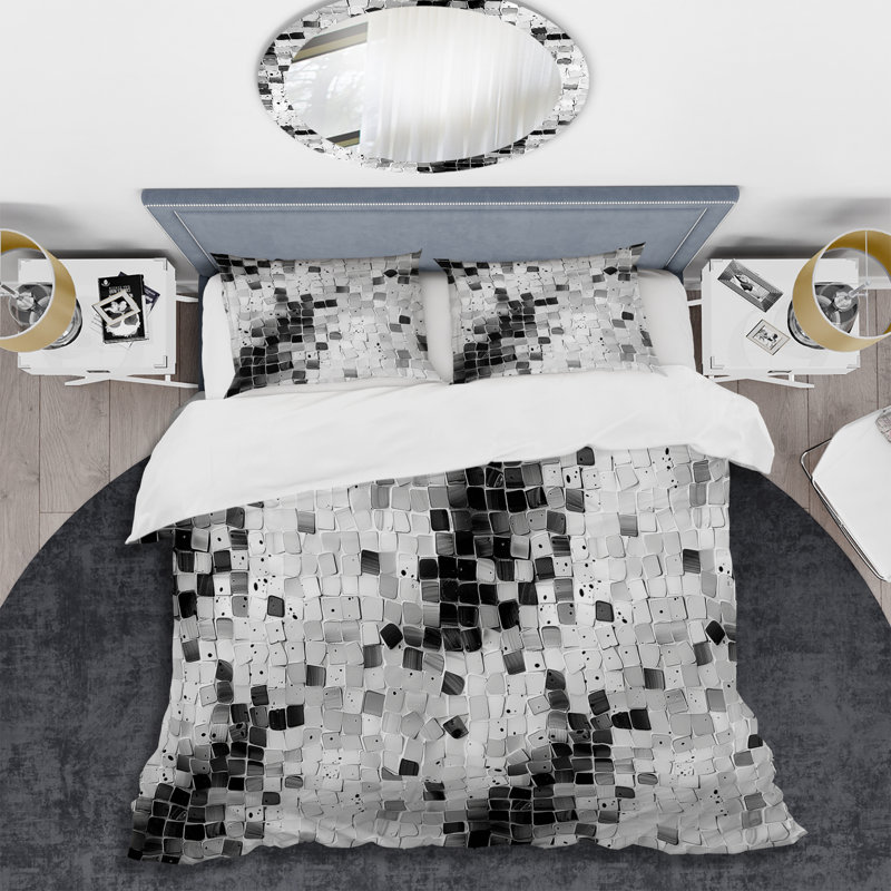Ensemble de housse de couette Modern Grey Mosaic Tile V - Modern, Housse de couette pour grand lit et 2 taies décor