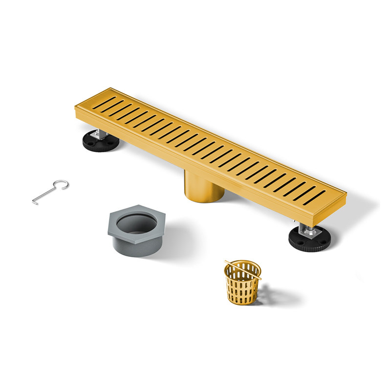 Voltaire 18" Stainless Steel Linear Shower Drain, Brushed Gold
