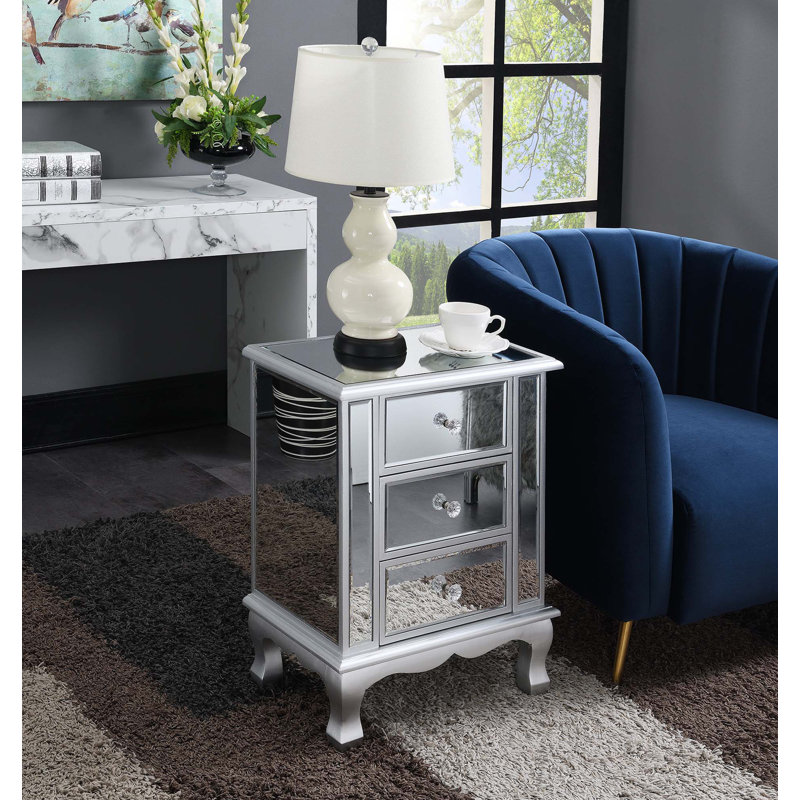 Table de bout à 3 tiroirs Denizhan, Argent antique / miroir
