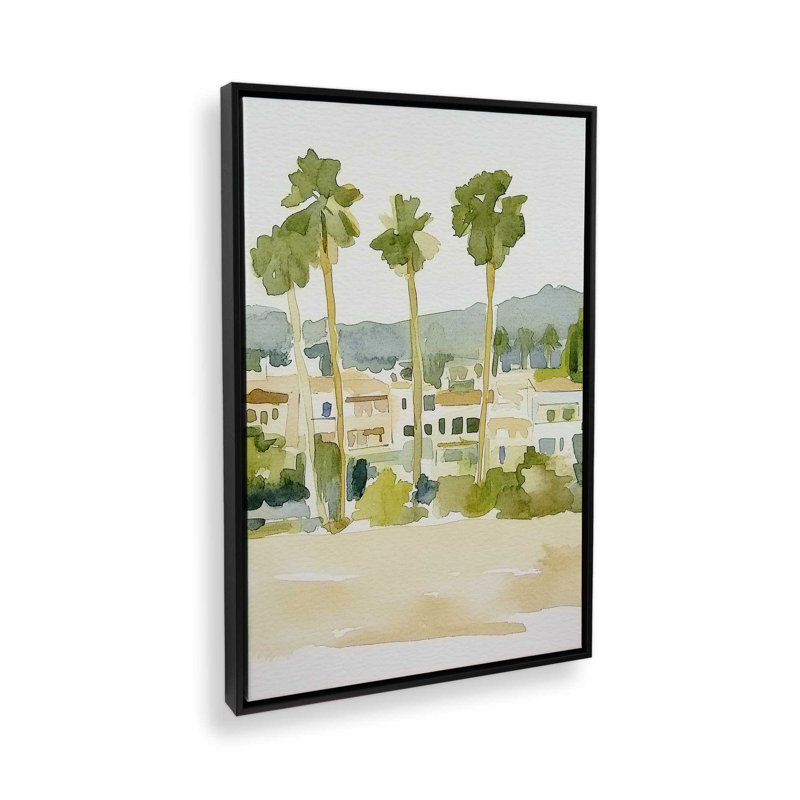 Palmiers et maisons du désert I, impression, H 18,75 po x l 12,75 po, Noir satiné