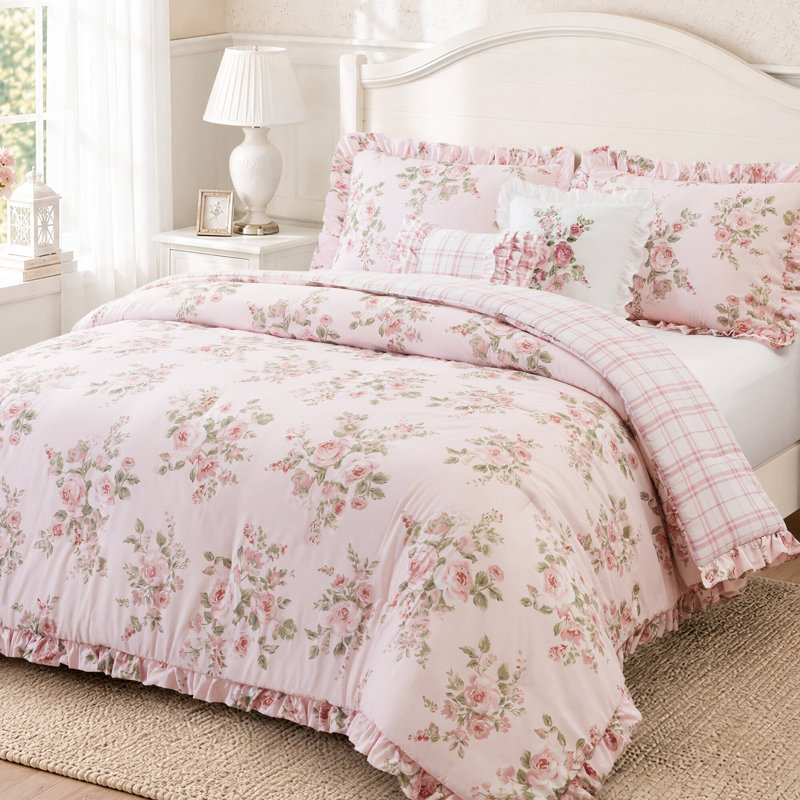 Ensemble de literie pour lit simple ou simple XL, couette en microfibre à fleurs roses pour chambres douillettes
