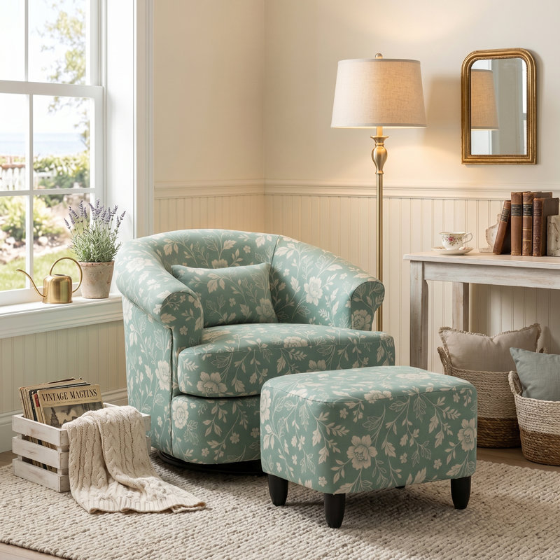 Ensemble de fauteuil pivotant avec repose-pieds, Lin vert