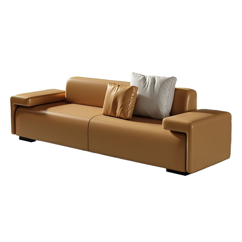 Banc rembourré simple en cuir, Orange