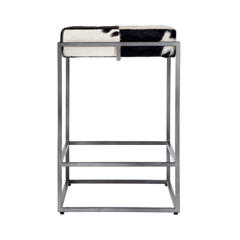 Stinson 26.5 in. Seat Height Leather-Iron Counter Stool, Black/White