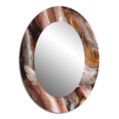 Gold Glamorous Feathers Of Boho Fantasy II - Gold Oval Wall Mirror Decor