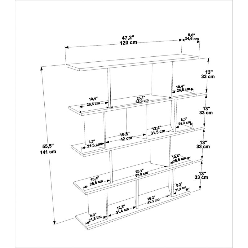 Liley-Rose 141cm H x 120cm W Standard Bookcase, White