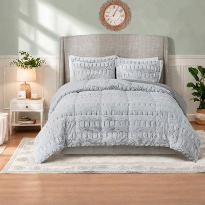 Ensembles de literie luxueux en fausse fourrure, édredon en polyester gris avec rembourrage hypoallergénique