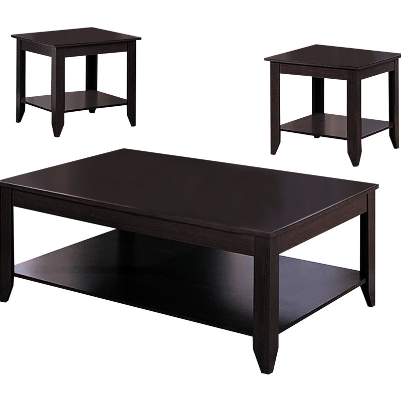Table basse et table de bout Cappuccino 3, fabrication en bois d'ingénierie, pieds inclinés, tablette inférieure pour l'organisation, 30 po de long en bois franc occasionnel, finition lisse, décor, largeur 47,5 po