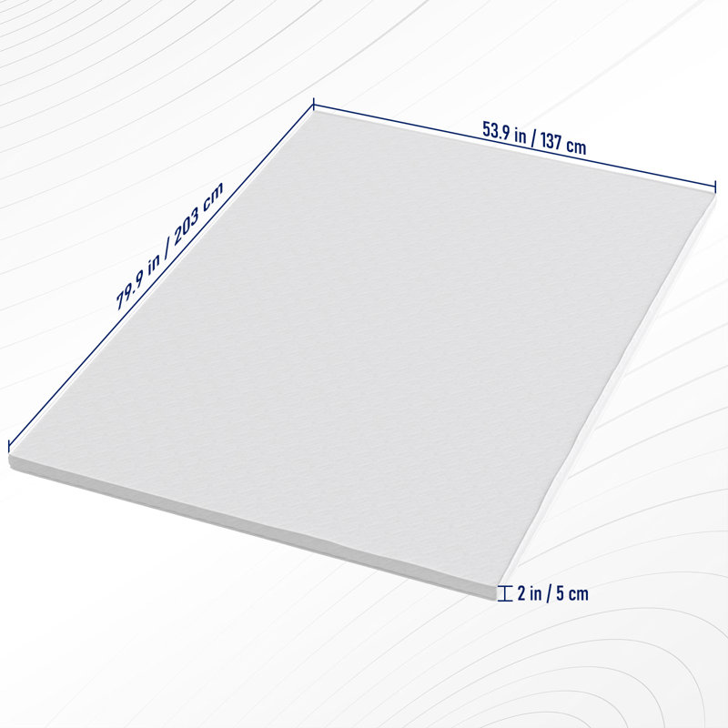 Full XL Size 2 Inch Foam Mattress Topper, 28Kg/M³ High Density Foam Bed Topper With Removable White Cover, Full XL