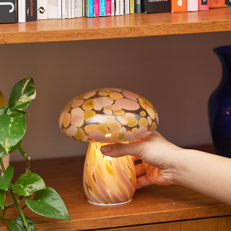 Portable Tall Open Top Glass Mushroom Lamp, Pink Moon, Pink Moon
