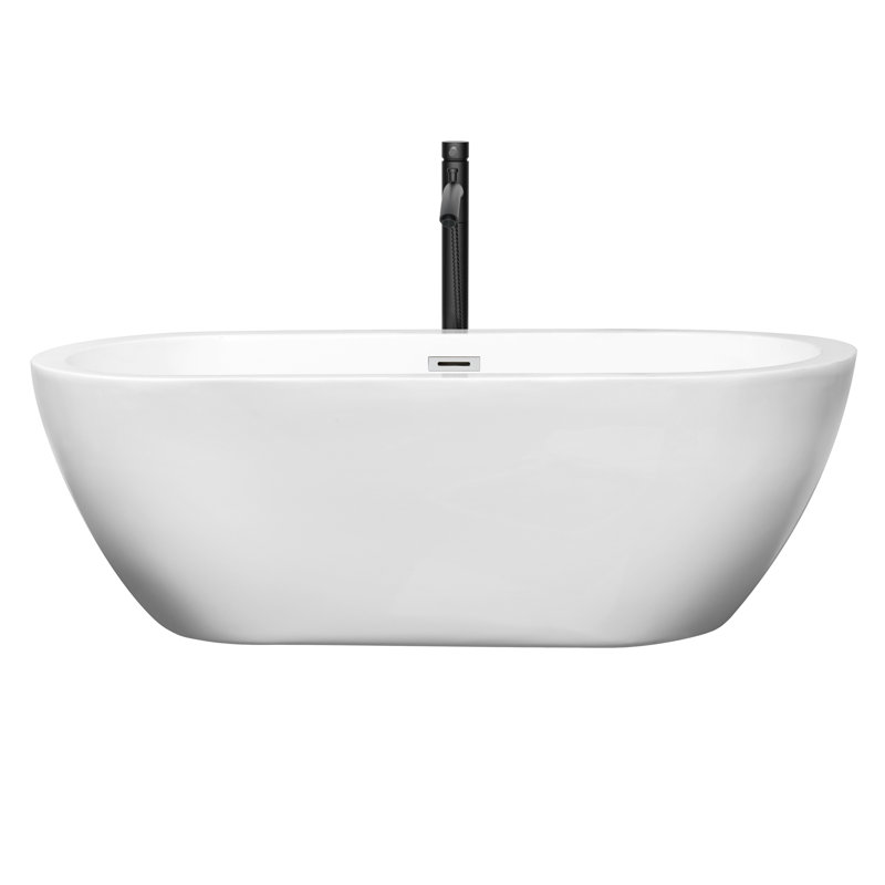 Soho 68'' x 31'' Soaking Acrylic Bathtub with Faucet, White/Polished Chrome/Matte Black