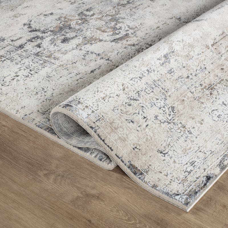 Curran Collection Blue/Cream Oriental Traditional Area Rug, Rectangle 5'3" x 7'6"