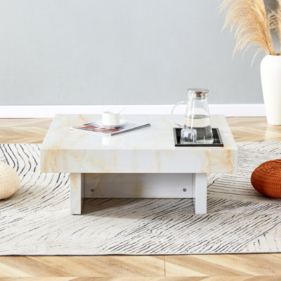 Kippy Coffee Table A modern and practical coffee table with imitation marble patterns, made of MDF material. The fusion of elegance and natural fashion 31.4"* 31.4"* 12 "