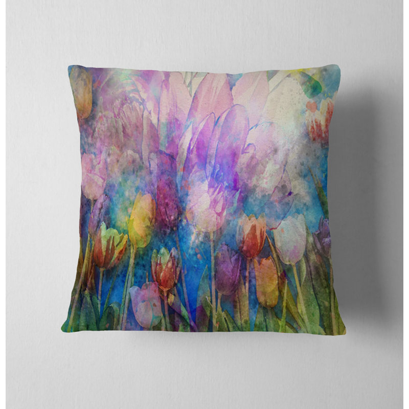 Coussin décoratif avec insert, Bleu / mauve floral 2, H 18 po x l 18 po