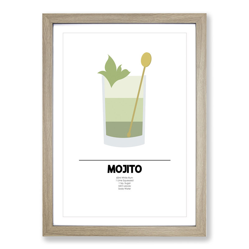 Mojito Cocktail - Picture Frame Graphic Art, Oak Framed, 36cm H x 27cm W x 2cm D