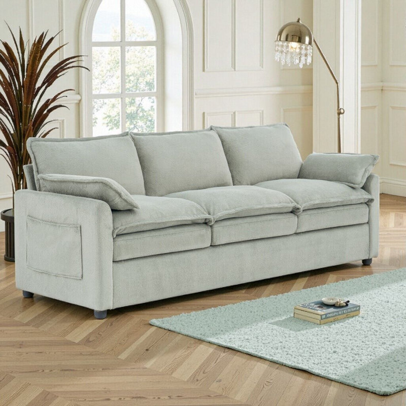Canapé moderne à 3 places avec coussin double et rangement latéral pour le salon, Vert