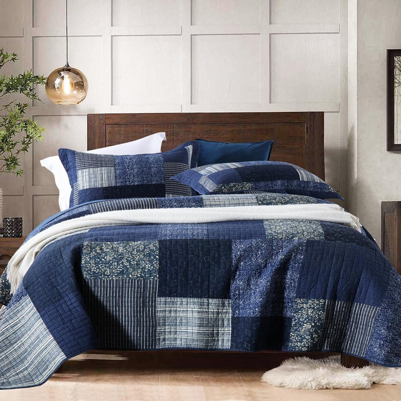 Ensemble de courtepointe réversible et légère 3 pièces Quilts, Édredon pour très grand lit + 2 taies décorativ