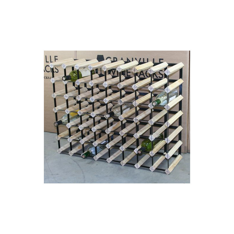 Liddle 56 Bottle Floor Wine Bottle Rack, Natural Pine / Black Steel