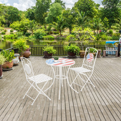 2 - Person Patio Dining Set with Round Table, Patio Bistro Set, Folding Outdoor Table and Chairs