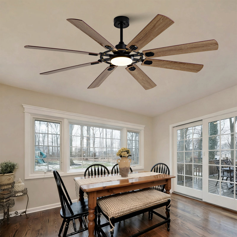 Large Ceiling Fan With Light: Modern 72-Inch 8-Blade Outdoor Ceiling Fan With Remote Control - Dimmable Black Large Fan Light For Indoor Use, Reversible, 6-Speed Quiet DC Motor
