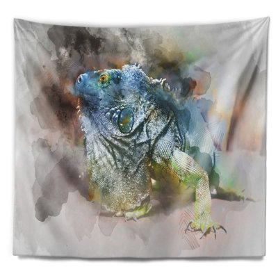Iguane abstrait, gros plan, peinture sur tapisserie