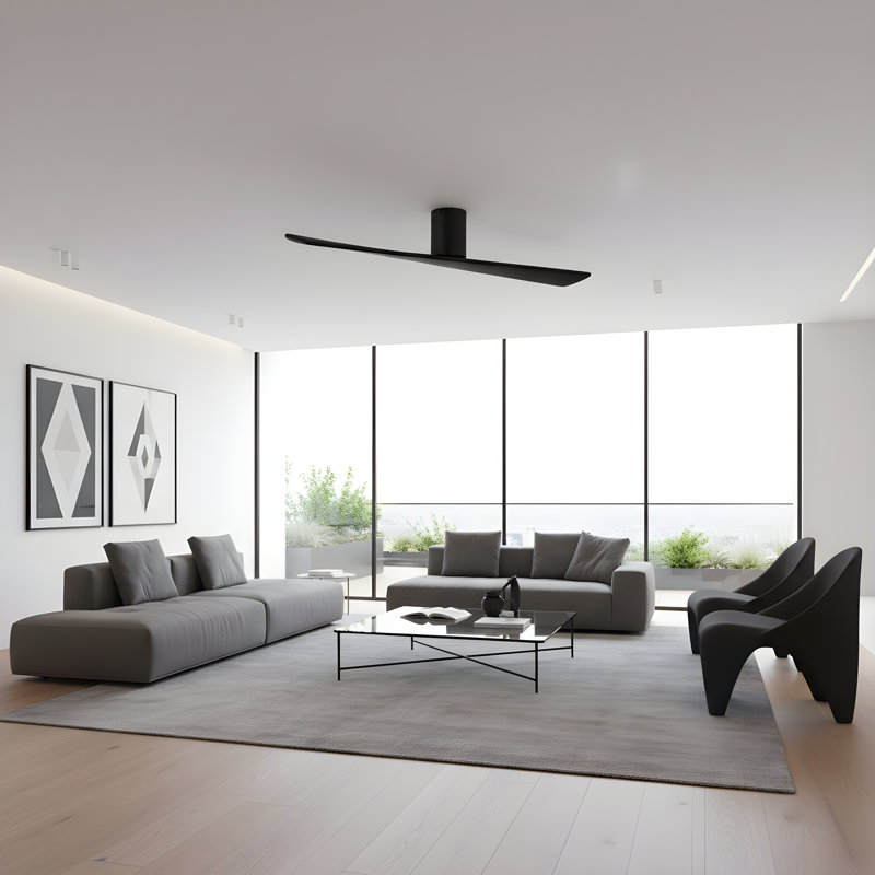  Ventilateur de plafond d'intérieur Plank Smart 52 Hugger avec pales noir minuit et télécommande portable, Nuit noire